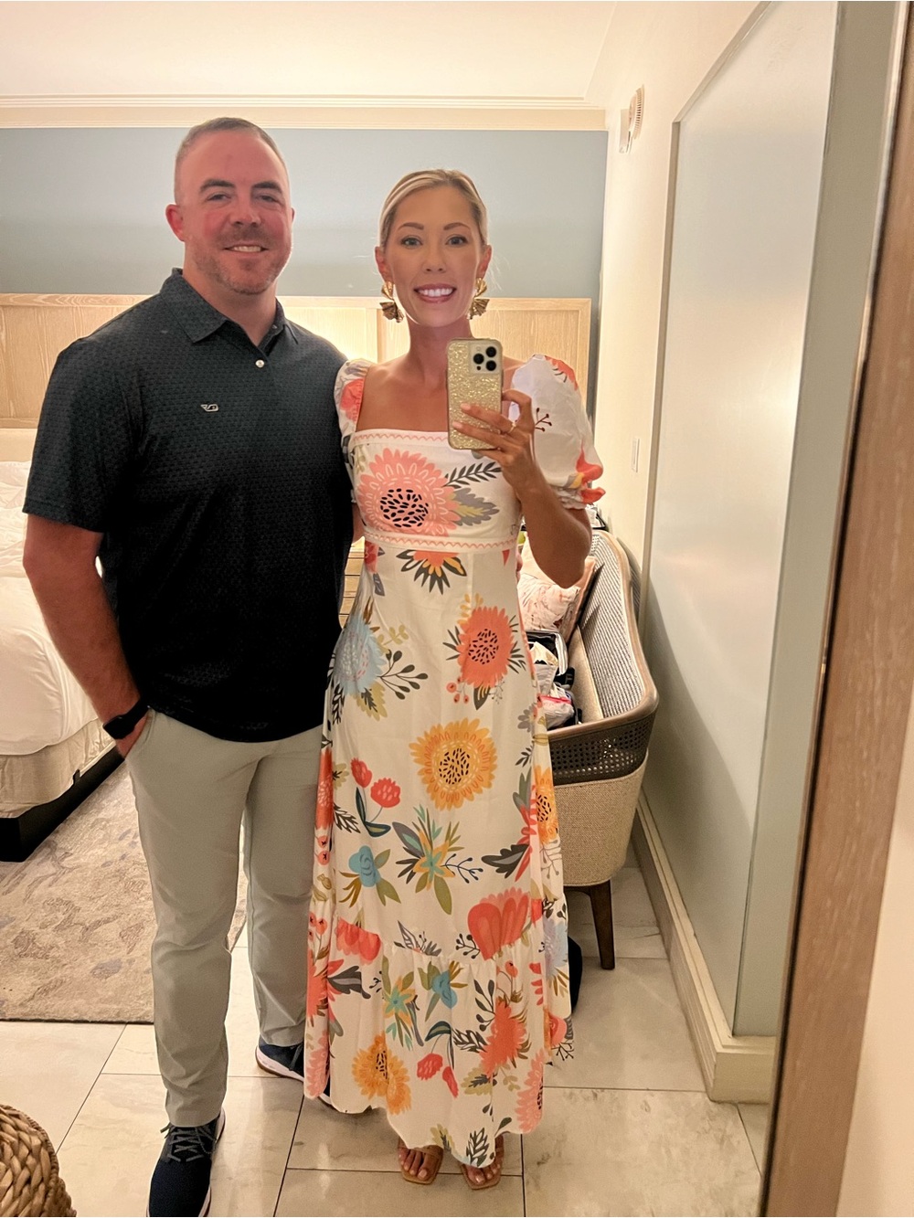 Hope's Floral Maxi Dress in White with Pink, Orange & Yellow Flowers